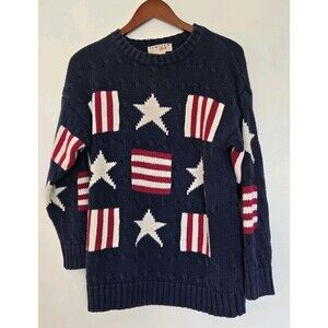Vintage Limited Too Sweater Womens 14/16 Blue American Flag All Over Print Y2K